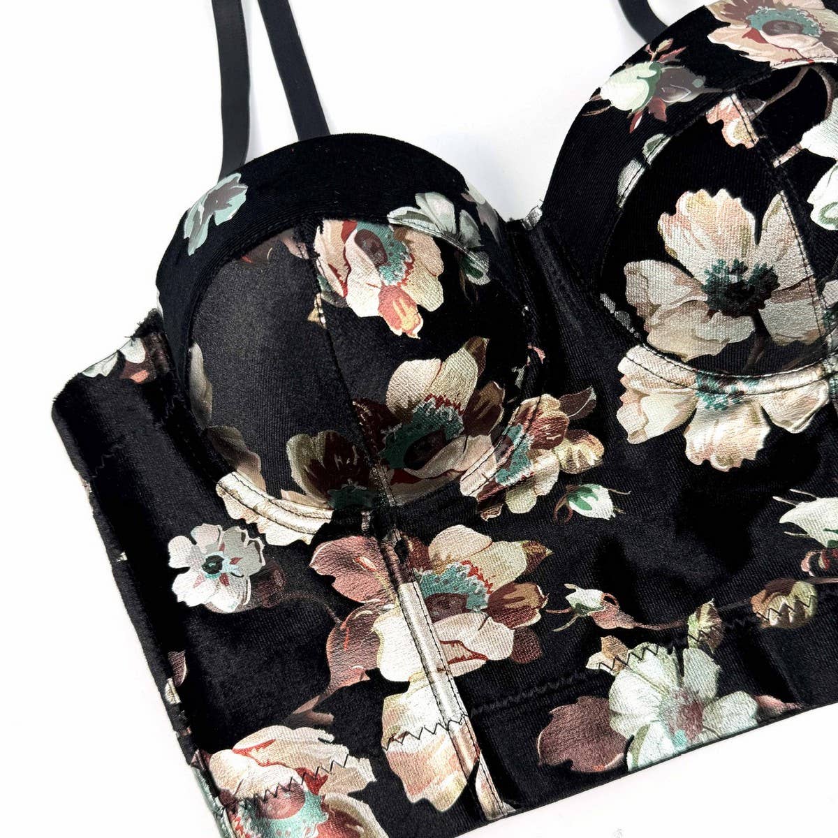 LUXURY VELVET FLOWER PRINTED HERRINGBONE BRA