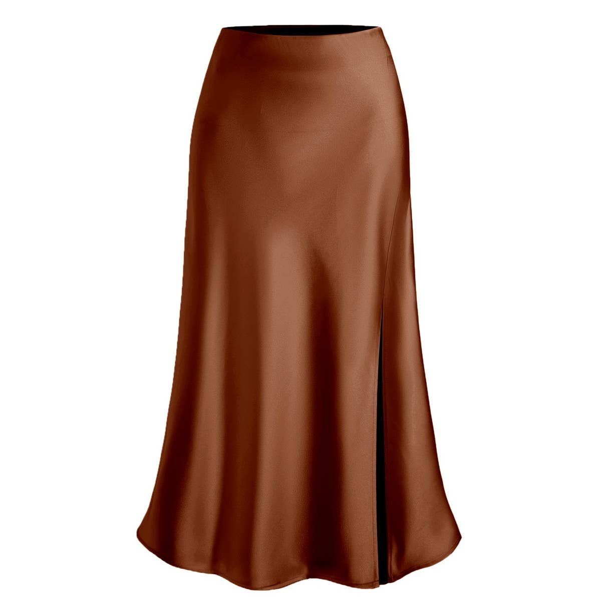 SATIN SKIRT HIGH WAIST ELASTIC SLANTED LONG SKIRT