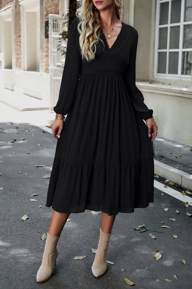 CWDMD0745_Deep V-neck Long Sleeve Maxi Dress