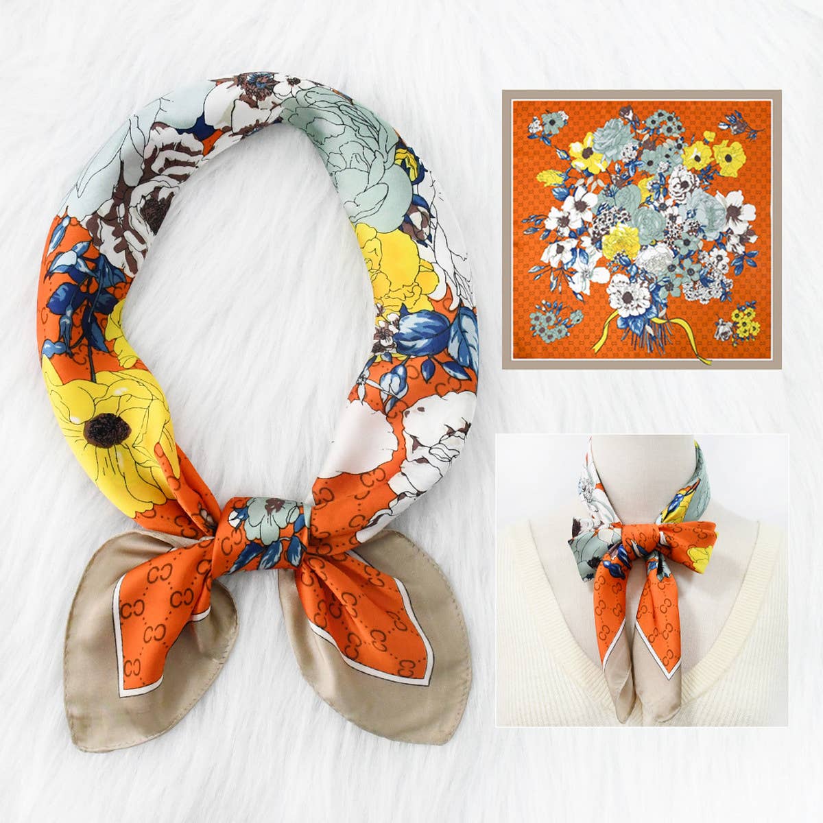 70cm Floral Satin Square Scarf for Work & Sun_CWASC1172