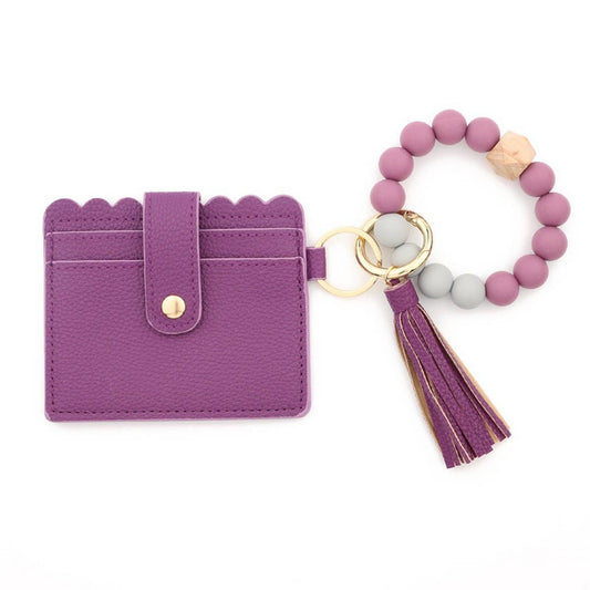 SILICONE BEAD BRACELET CARD BAG TASSEL KEYCHAIN