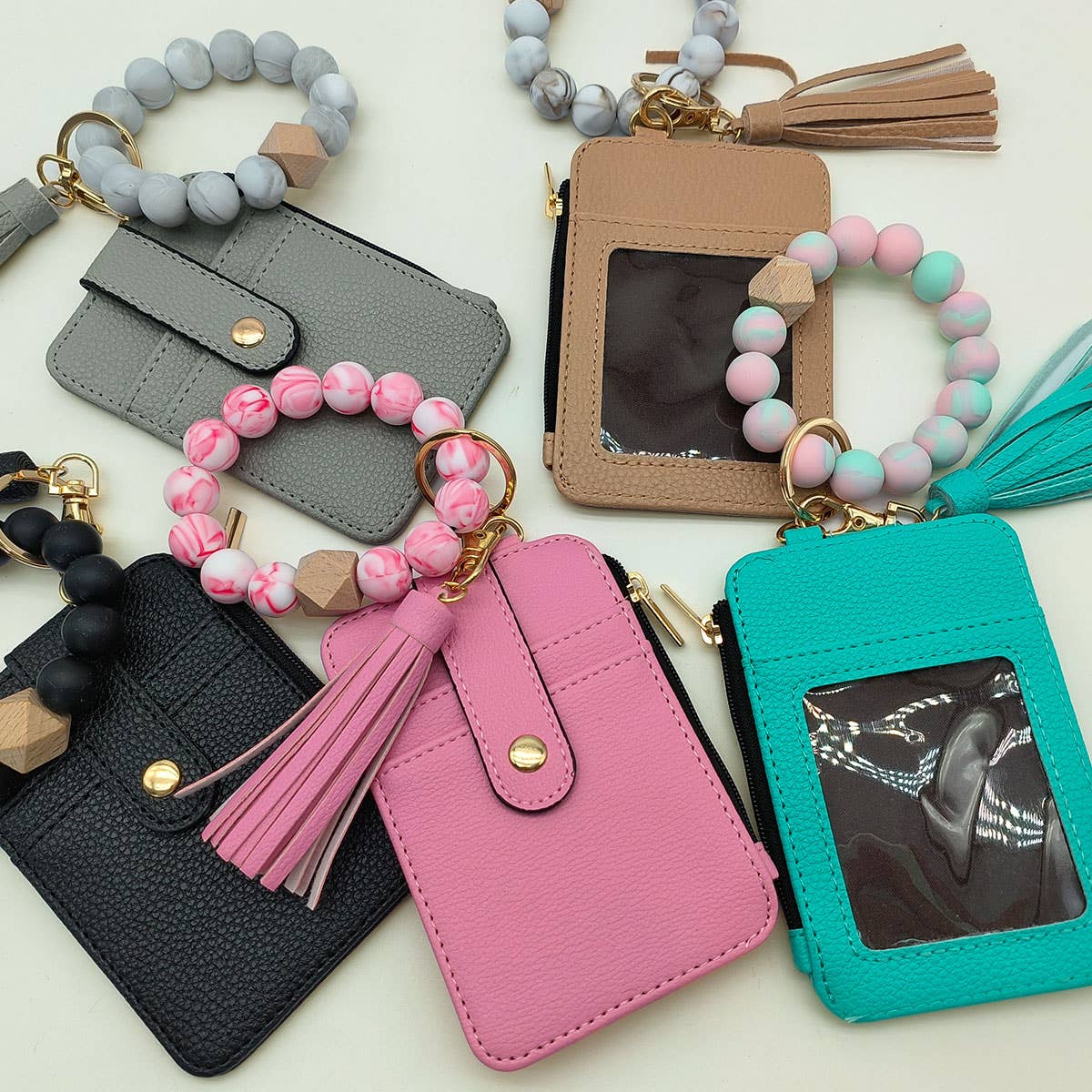 SILICONE BRACELET LEATHER WALLET TASSEL KEYCHAIN