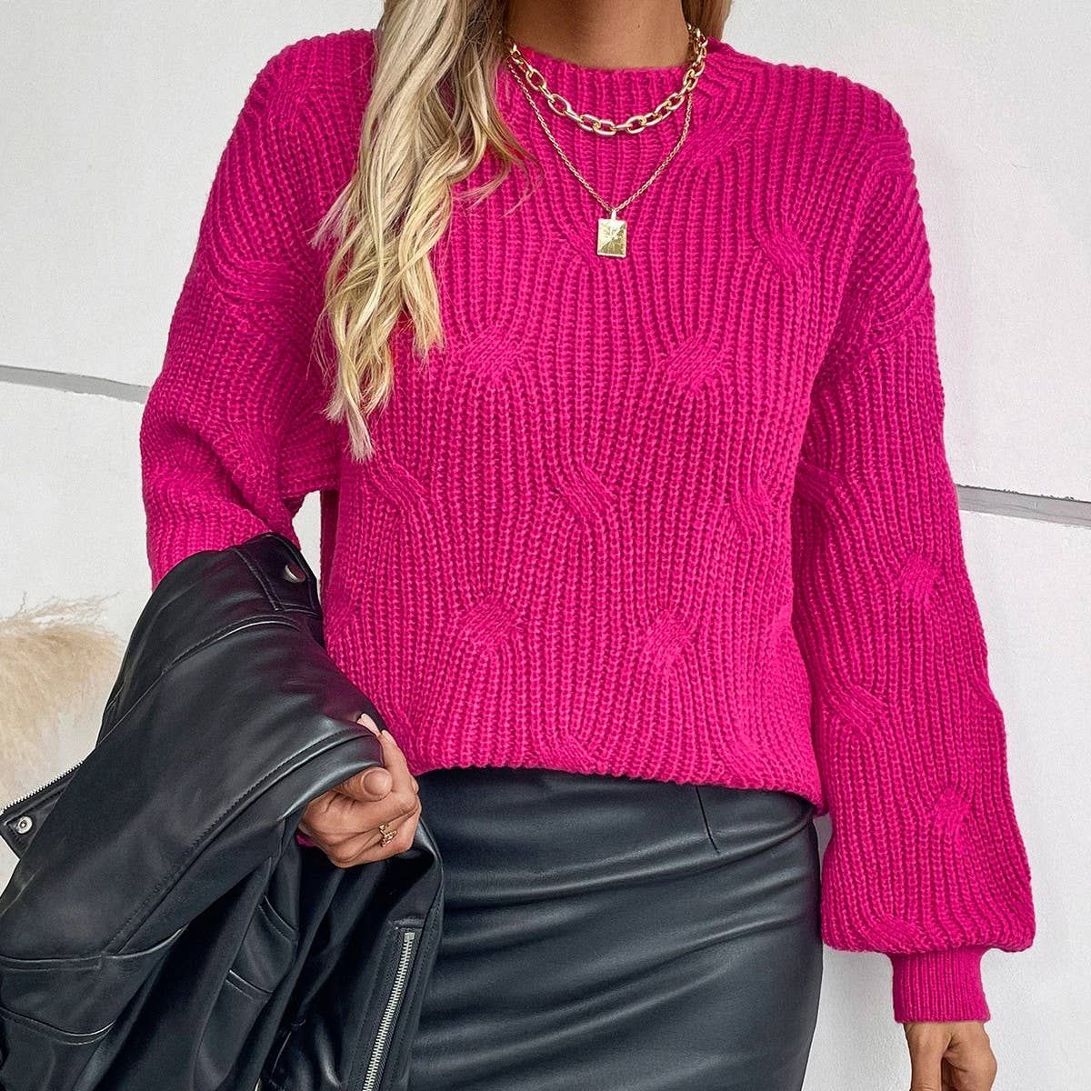 Solid color loose casual long-sleeved sweater