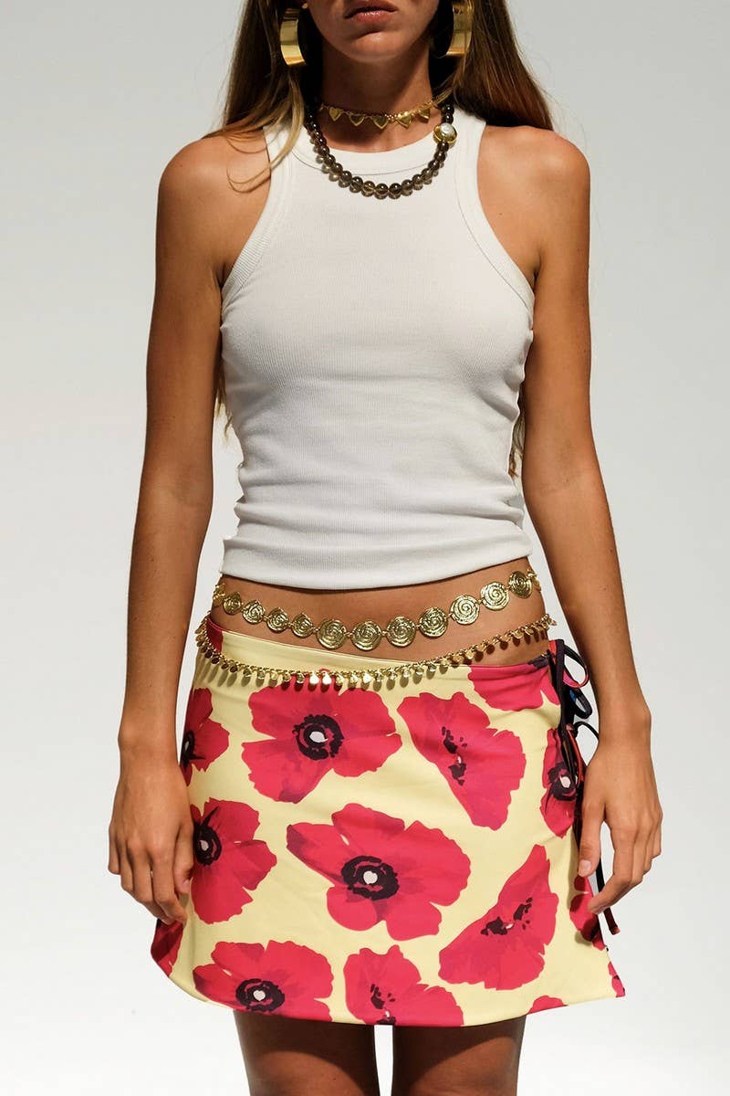 CWBSS0480_SEXY TIE WAIST PRINTED MINI SKIRT