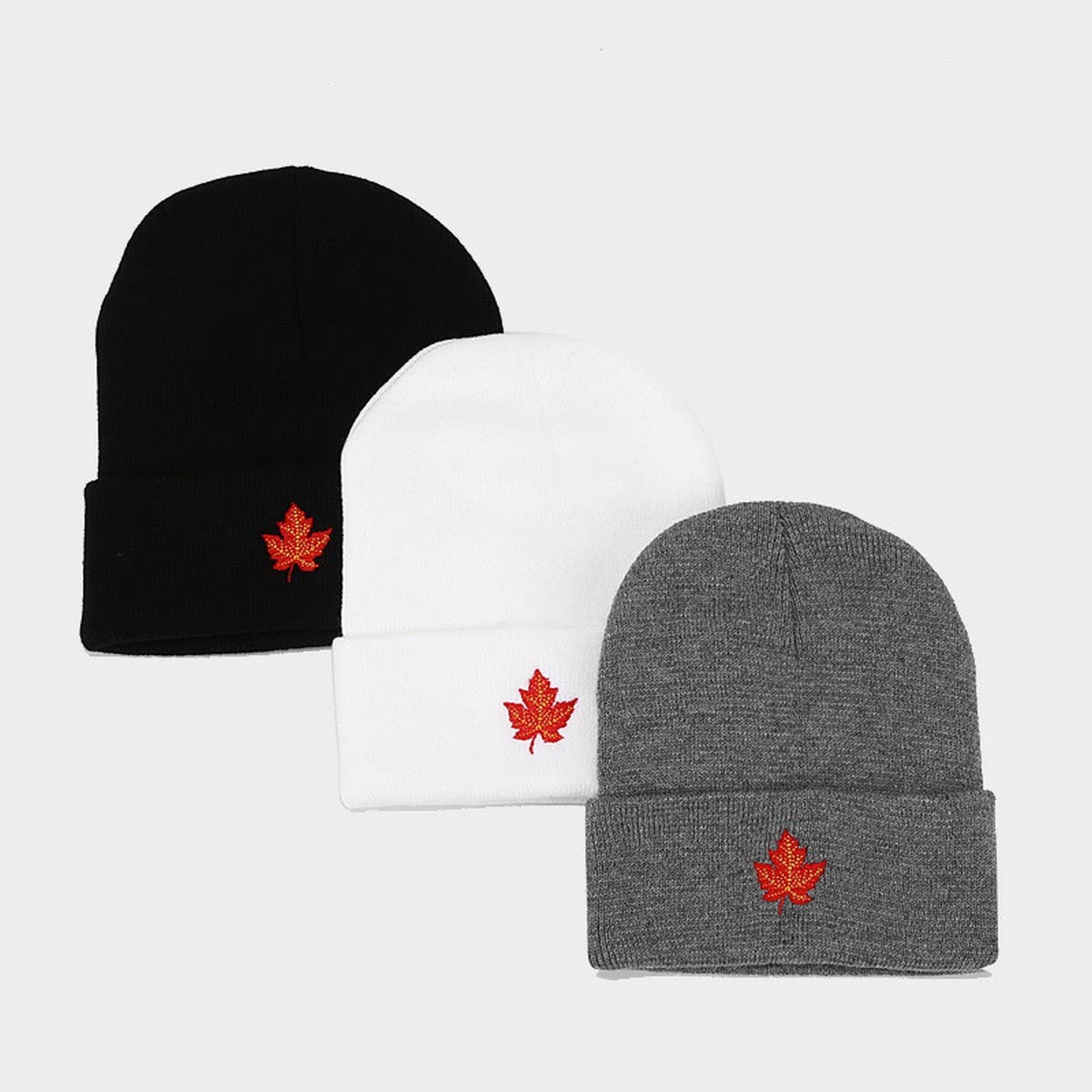 RED MAPLE LEAF EMBROIDERY KNITTED HAT HIP-HOP HAT_CWAH2083