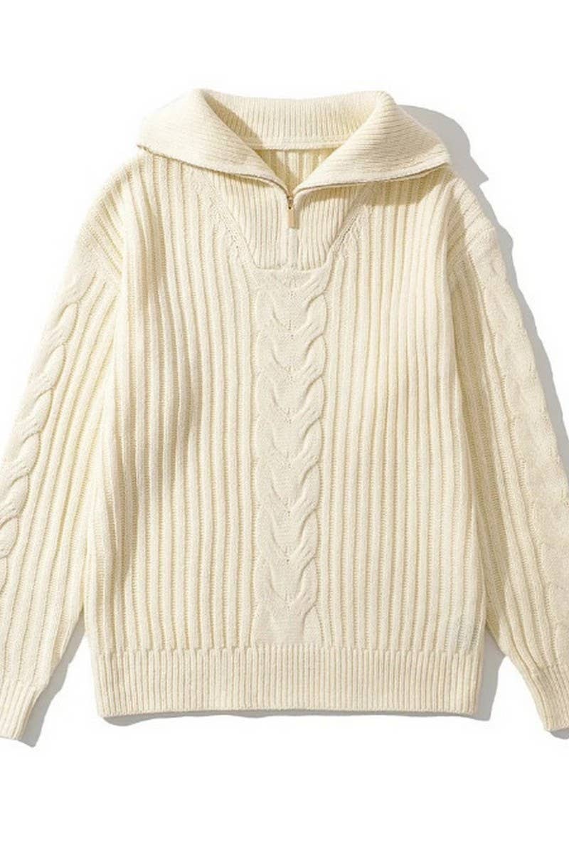 Zipper half turtleneck long-sleeved pullover sweater