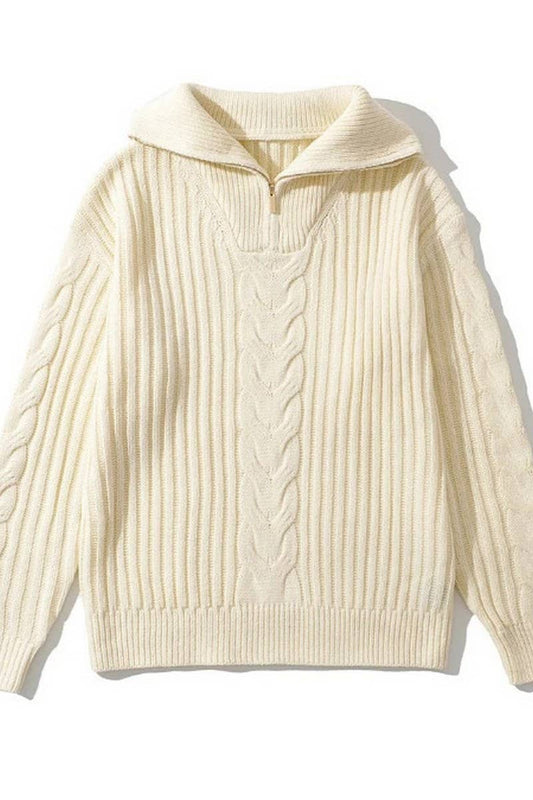 Zipper half turtleneck long-sleeved pullover sweater