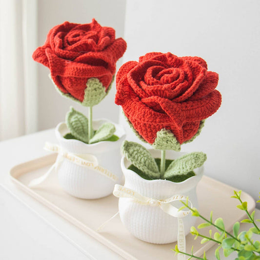 CWMM9266_HANDMADE CROCHET ROSE ARTIFICIAL FLOWER POT