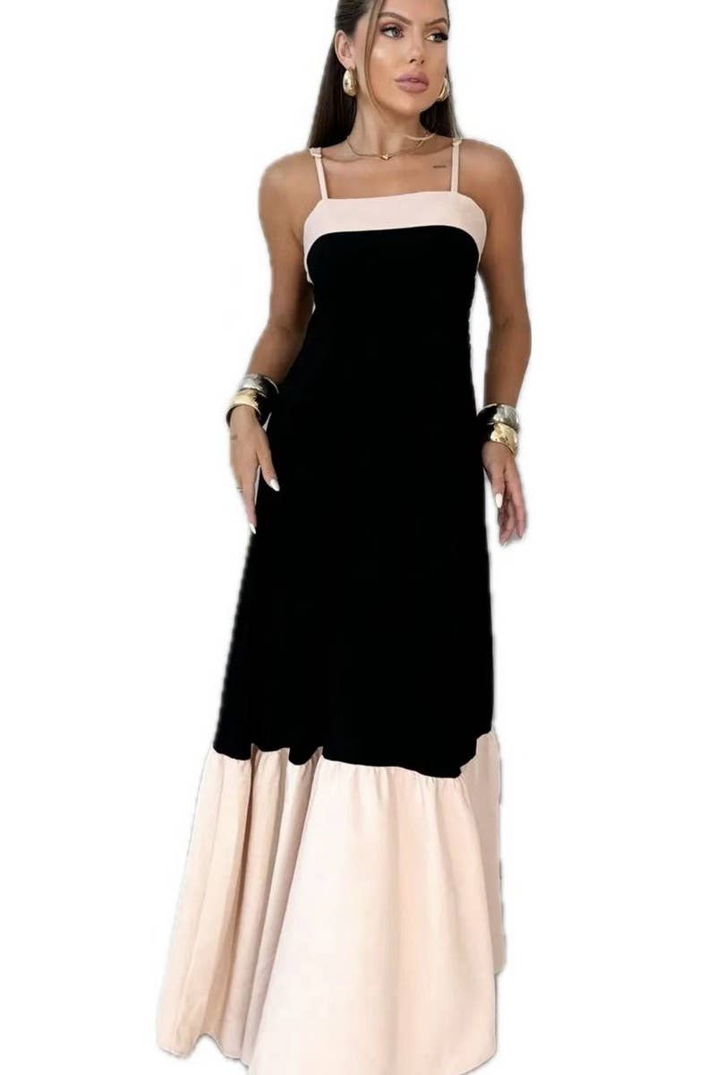CWDMD5170_COLORBLOCK SPAGHETTI STRAP MAXI DRESS