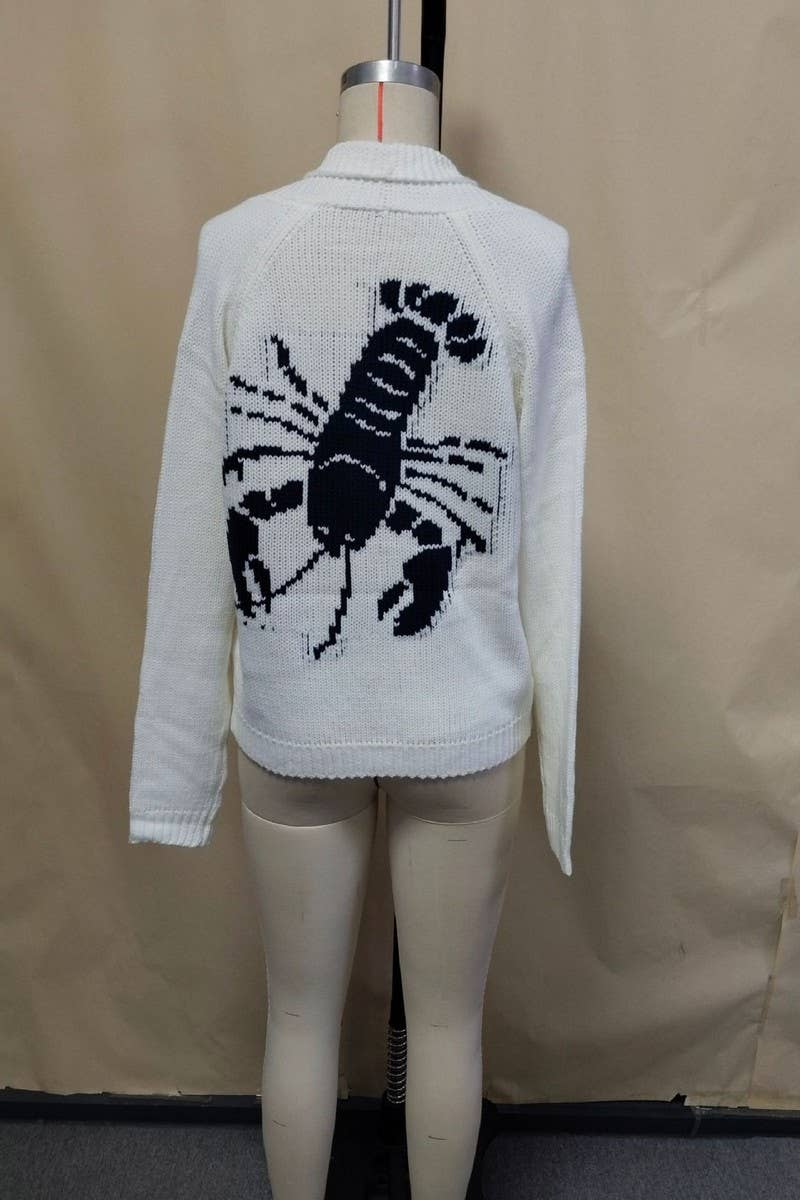 CWOSWL07743_2024 WINTER SHRIMP PRINT BUTTON KNIT CARDIGAN