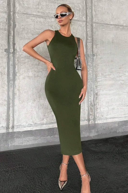 SOLID COLOR SEXY CUT OUT VEST SHEATH DRESS_CWDSD3098