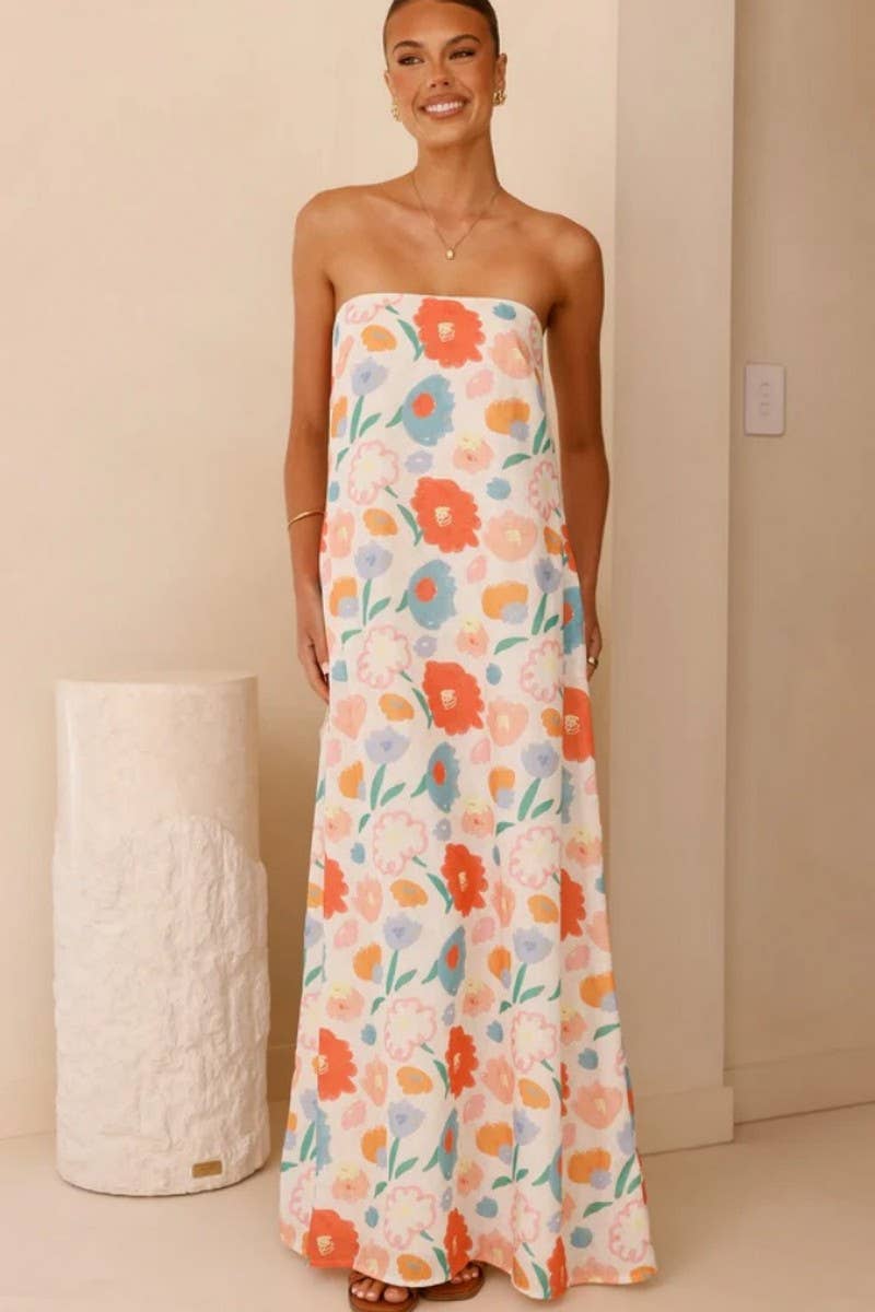 CWDMD5925_SUMMER NEW TUBE TOP A-LINE LONG DRESS FOR WOMEN