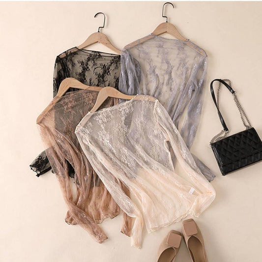 Sexy Mesh Blouse - Long Sleeve Lace Top for Women