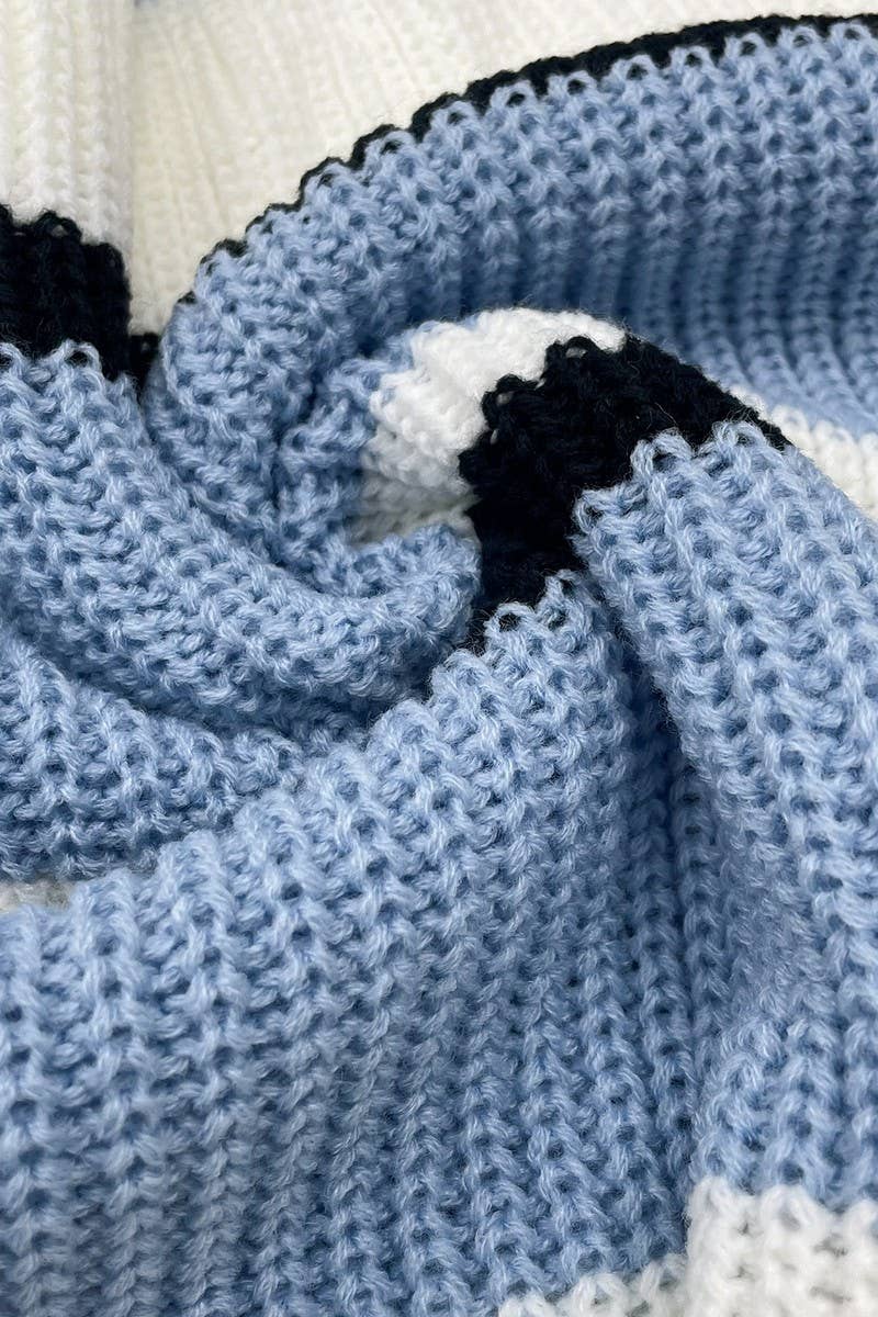 CWOSWL07631_CASUAL STRIPED V NECK LOOSE KNIT SWEATER