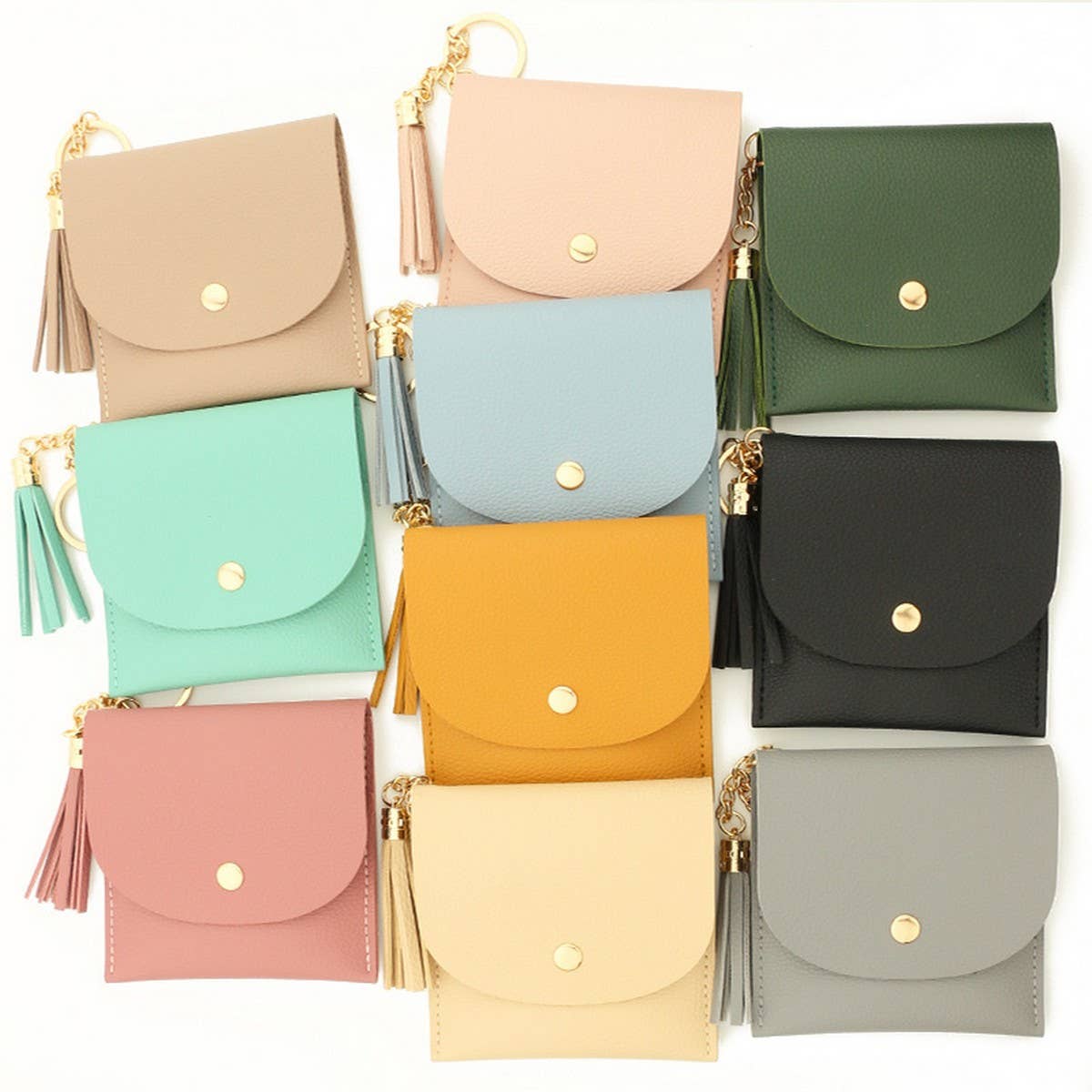 Solid PU Card Wallet with Tassel & Keychain_CWAB4965