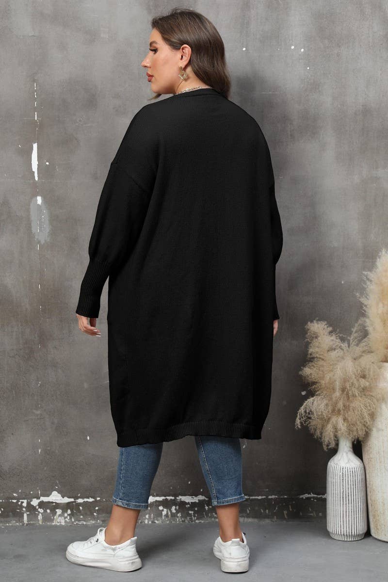 CWOSWL07381_PLUS SIZE WOMEN LONG KNIT CARDIGAN SWEATER