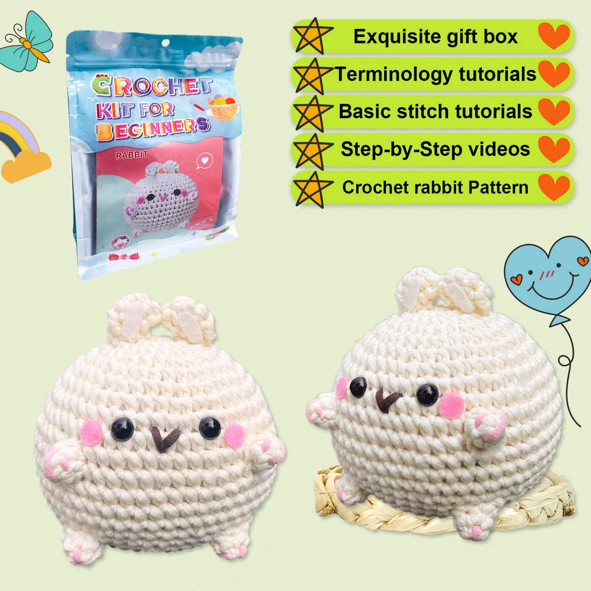 HANDMADE BUNNY DOLL CROCHET MATERIAL PACKAGE