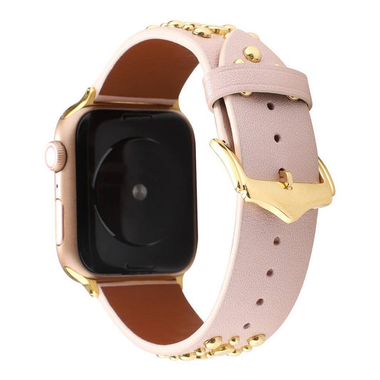 APPLEWATCH9 IWATCH GOLD RIVET GENUINE LEATHER STRAP_CWWW0084