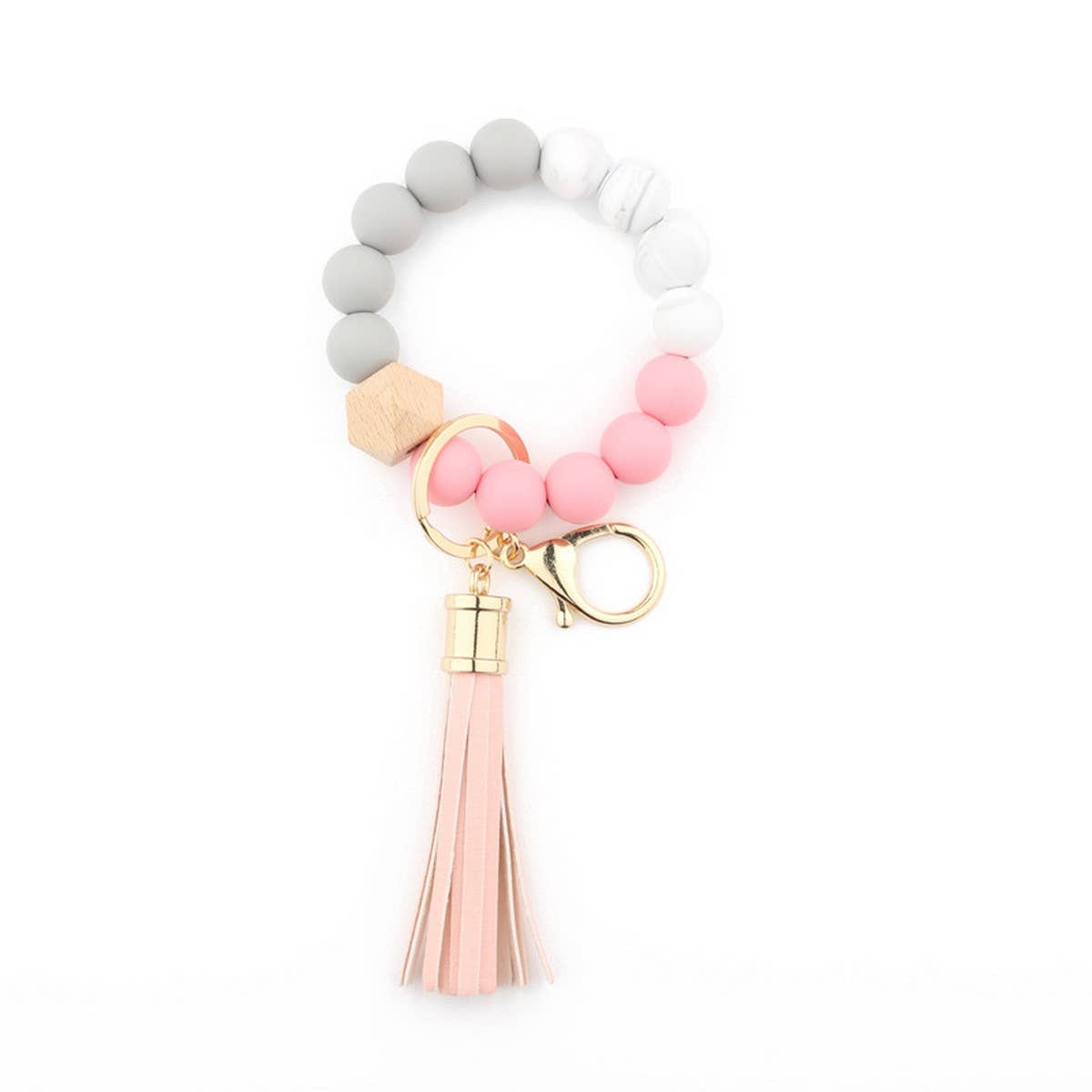 Silicone Bead Bracelet with Beech Wood Keychain_CWAB5011