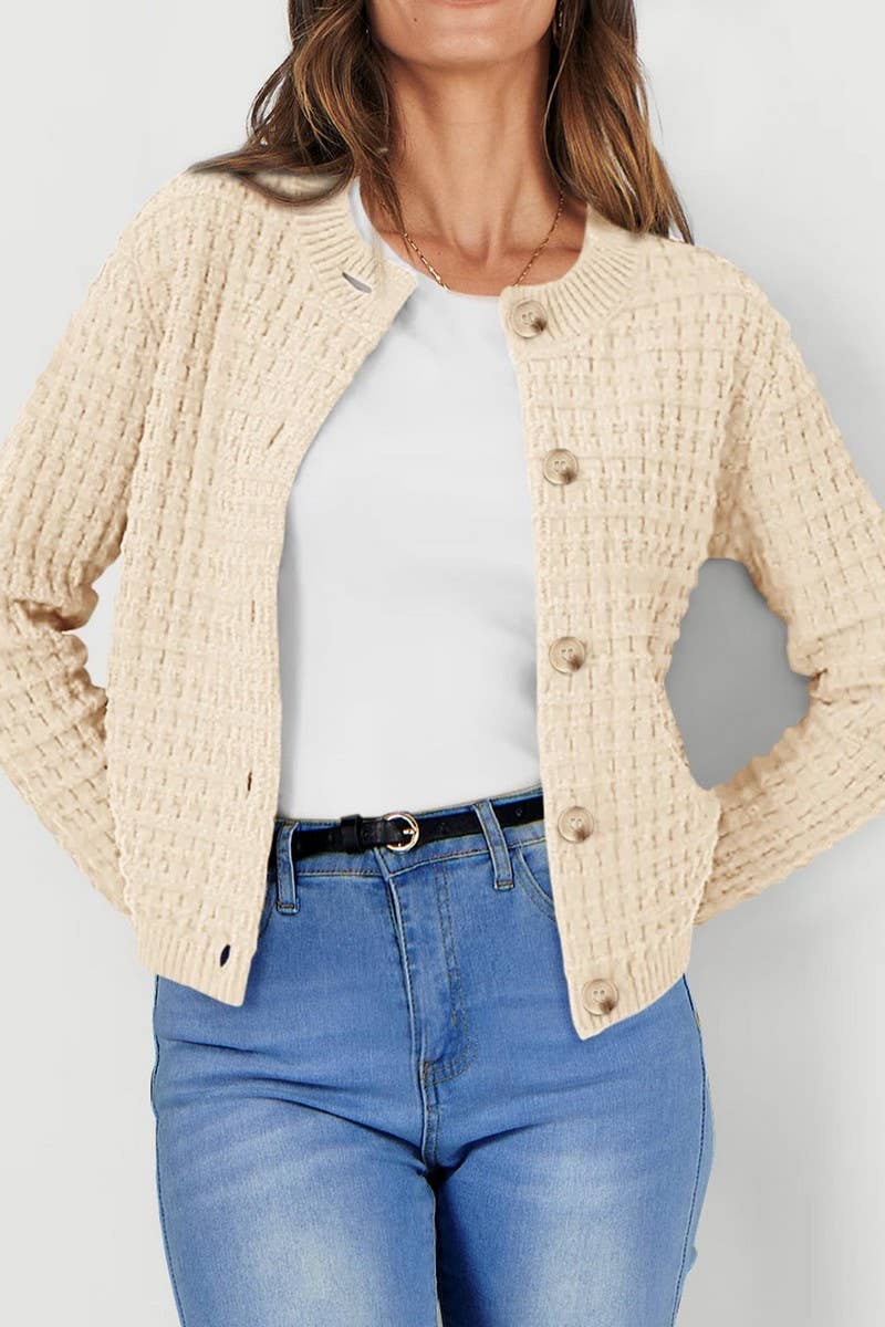 CWOCAL00612_SOLID COLOR KNIT CARDIGAN CASUAL SWEATER
