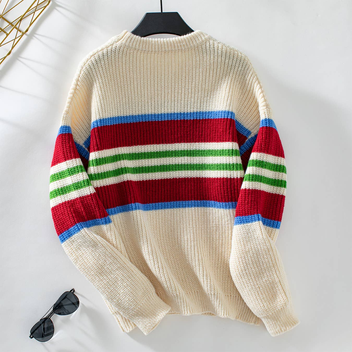 STRIPED PULLOVER FASHION CASUAL CREW NECK SWEATER