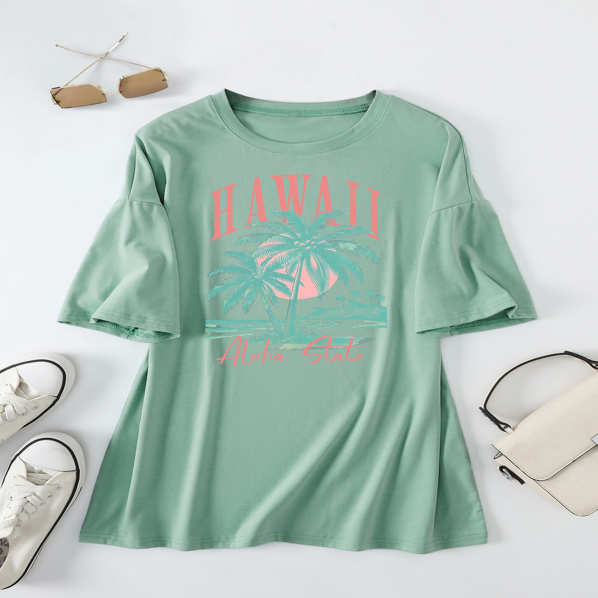 Casual Coconut Tree Tee for Women, Oversized_CWTTS1467