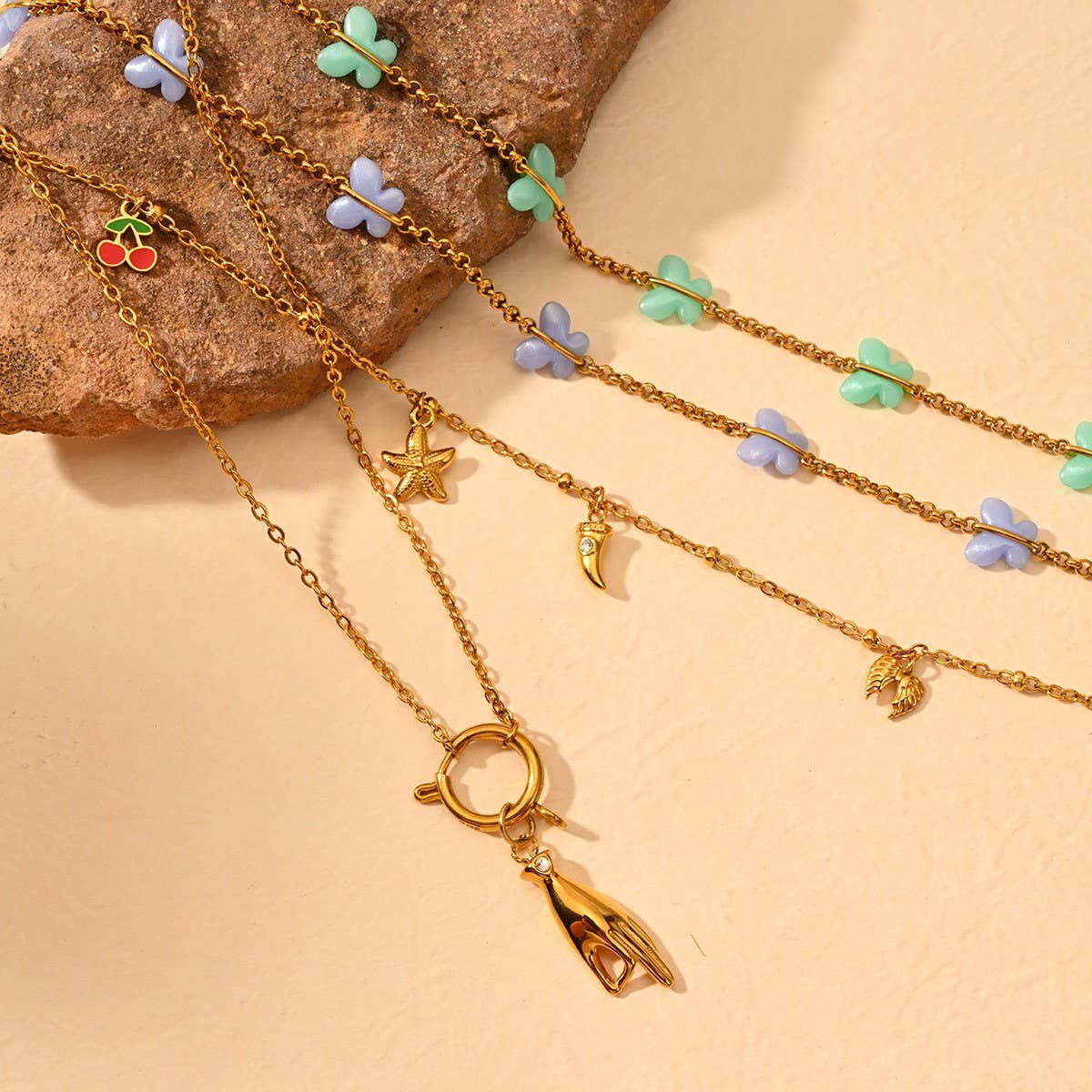 Minimalist 18K Steel Butterfly Ocean Pendant