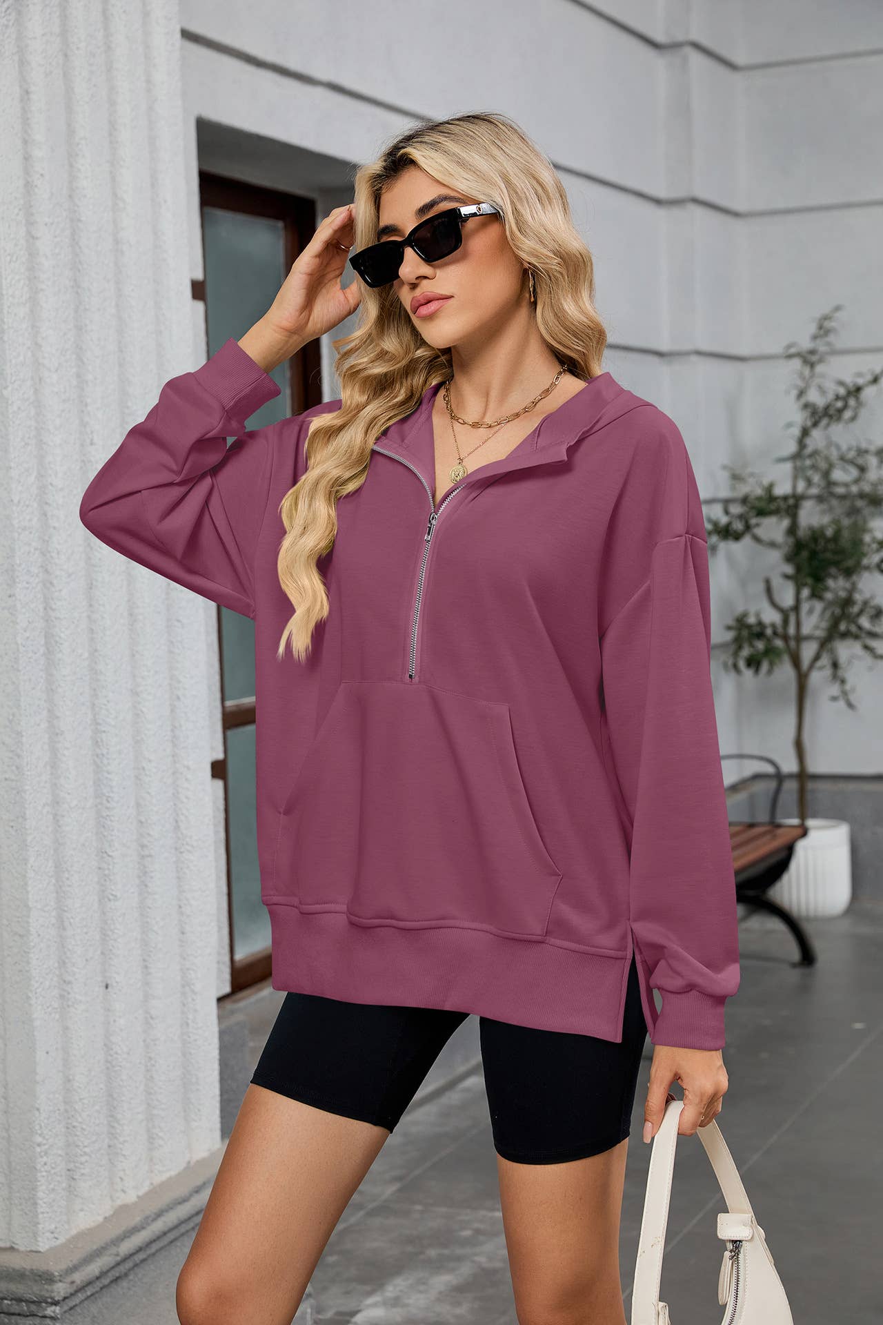 Hooded baggy long-sleeved zipper pocket hoodie