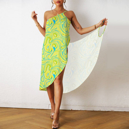 Floral Print One-Piece Beach Dress for Vacation