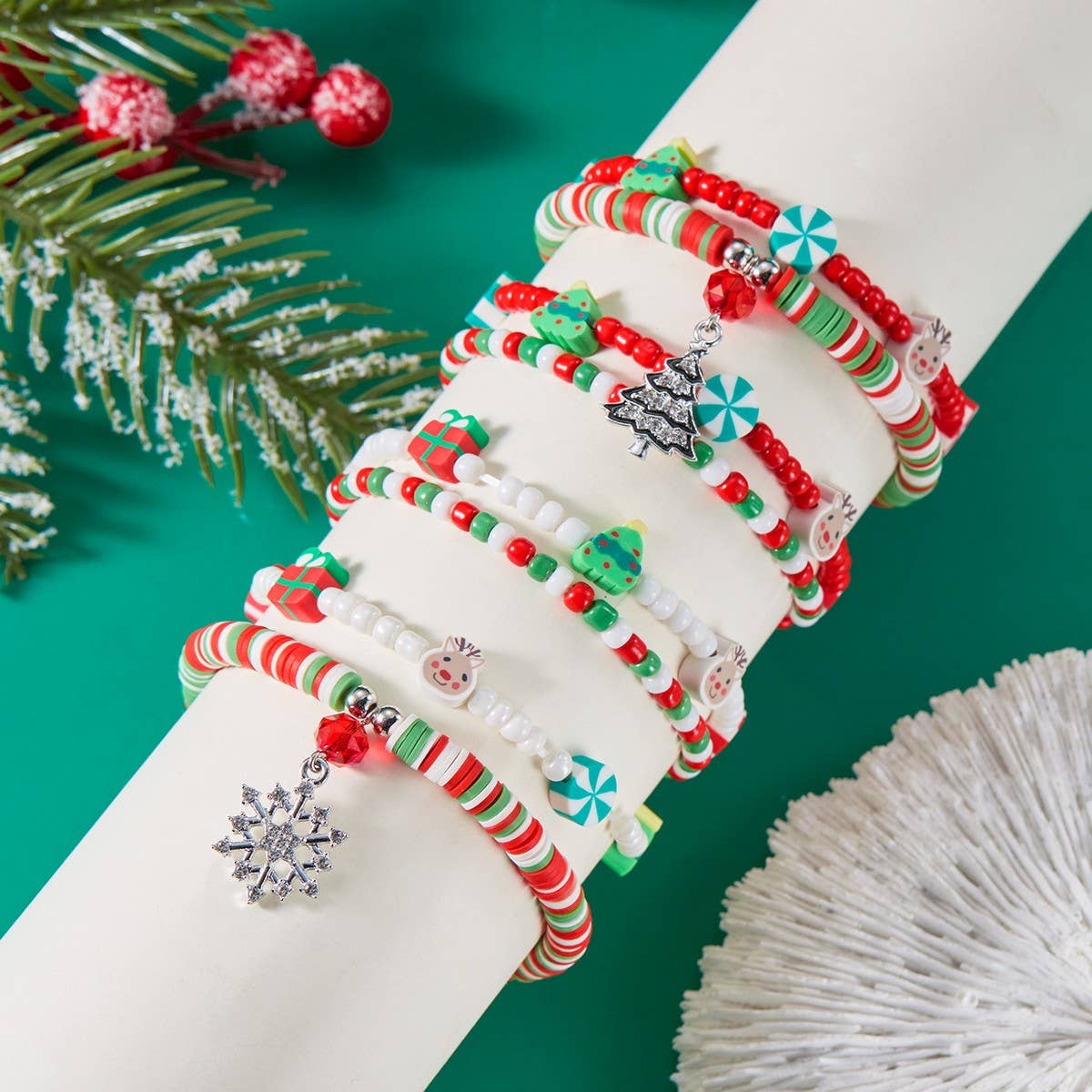 CWAJE2520_CHRISTMAS RICE BEAD SNOWFLAKE BRACELET