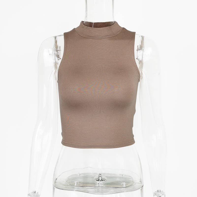 SHORT SLIM-FIT MIDRIFF HALF-NECK VEST