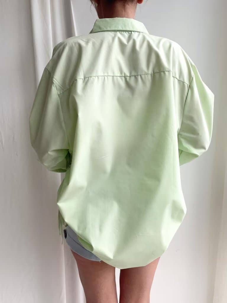 Side-drawstring long-sleeved solid-color shirt