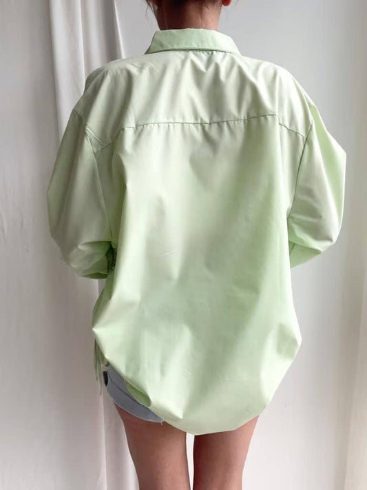 Side-drawstring long-sleeved solid-color shirt
