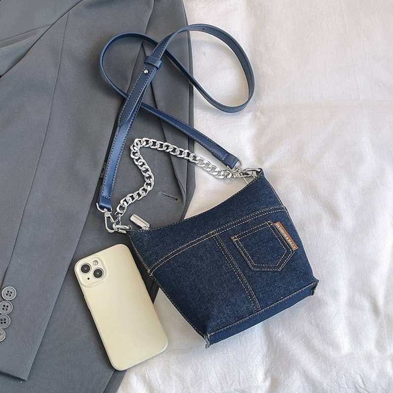 Retro patchwork denim large-capacity bag