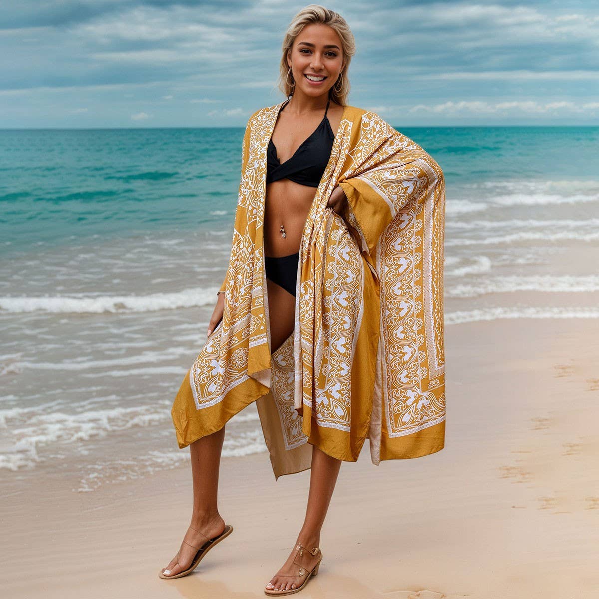 Vacation Floral Kimono Beach CoverUp BikiniCardigan