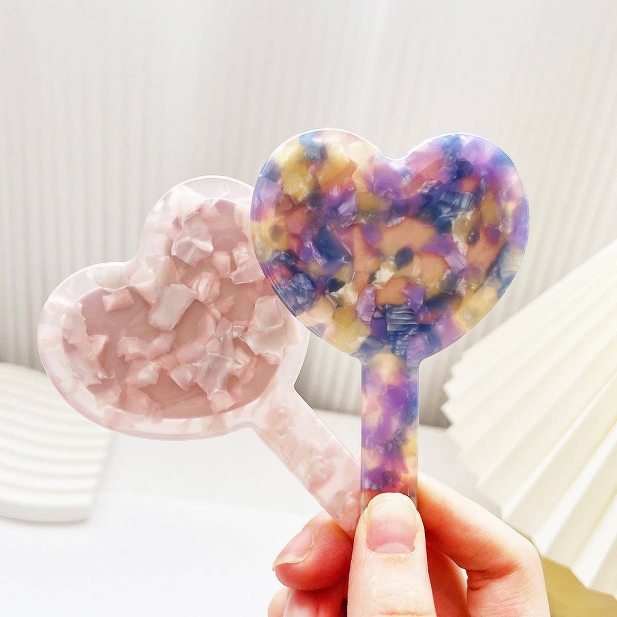 Retro Acetate Compact Mirror Geometric/Heart_CWMM6373