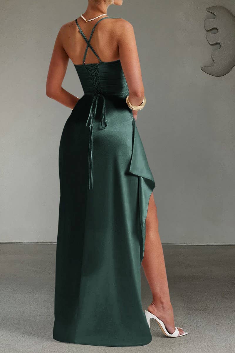 CWDMD01175_ELEGANT SOLID SPLIT HEM SPAGHETTI STRAP GOWN