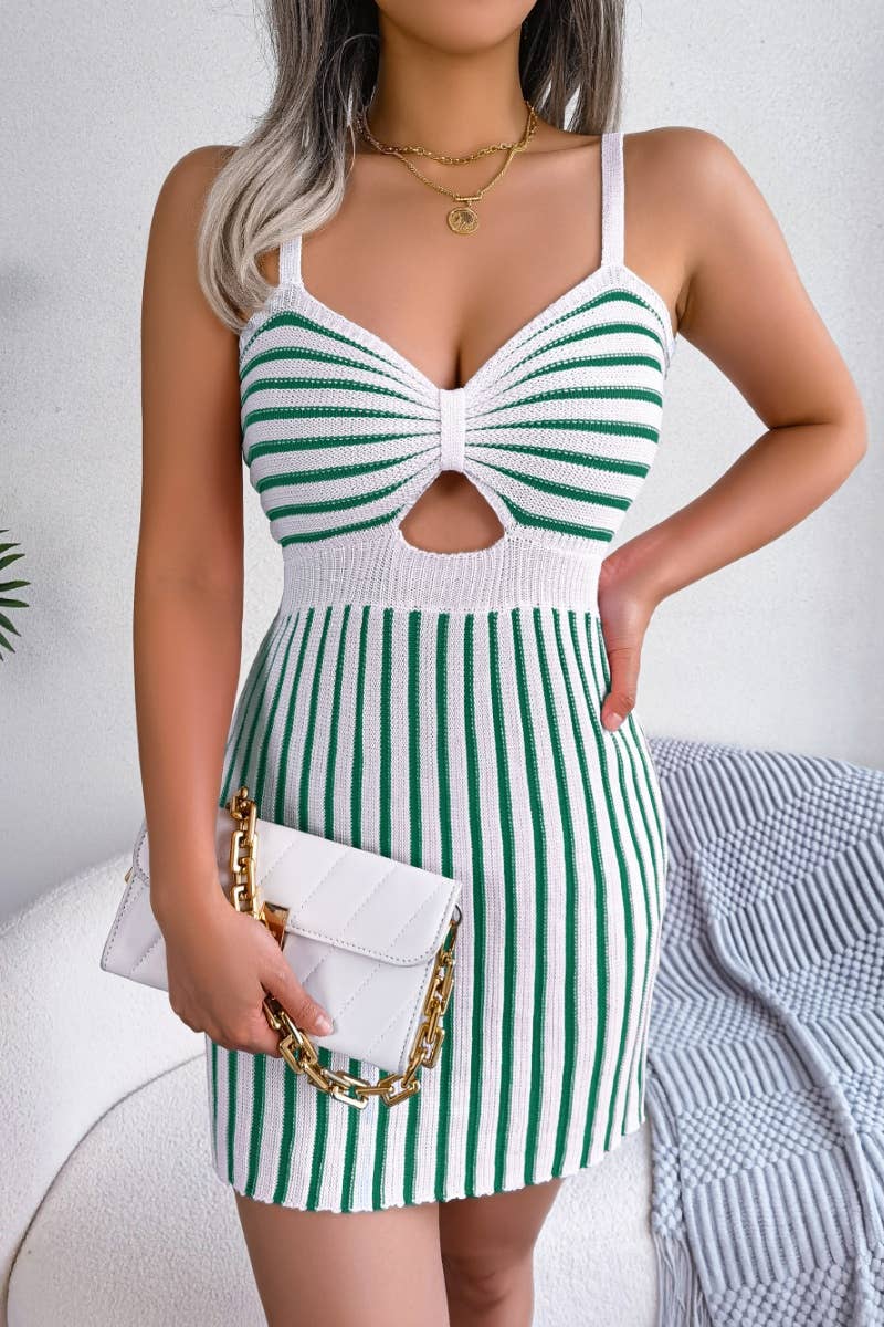 CWDHL0517_KNITTED STRIPED HALTER DRESS WITH HIP WRAP