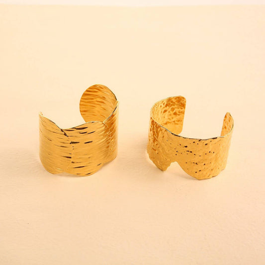 Wide Irregular Open Cuff in 18K Stainless Steel