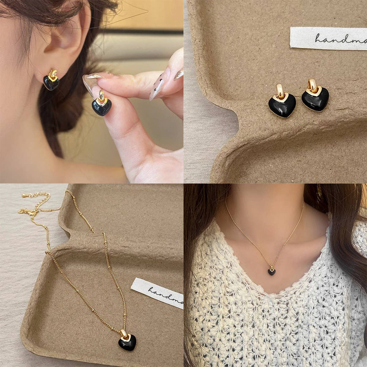 VALENTINE'S DAY BLACK HEART PENDANT EARRINGS