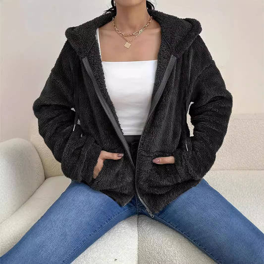 ALL-IN-ONE ZIP-UP COAT WITH SOLID COLORED POCKETS