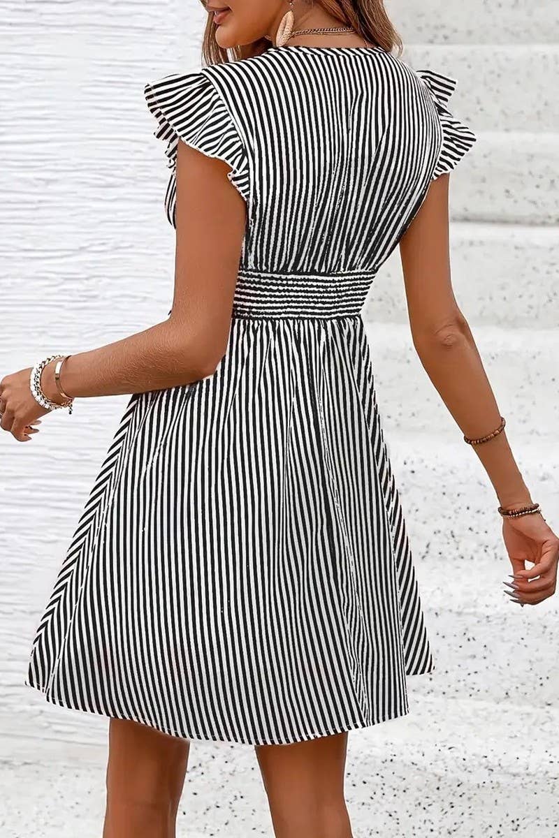CWDSD8106_SUMMER STRIPED BUTTERFLY SLEEVE DRESS
