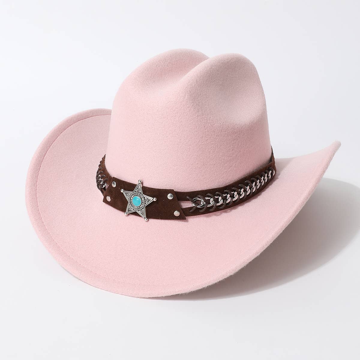 Woven Western Cowboy Hat with Turquoise Star Band_CWAH3661