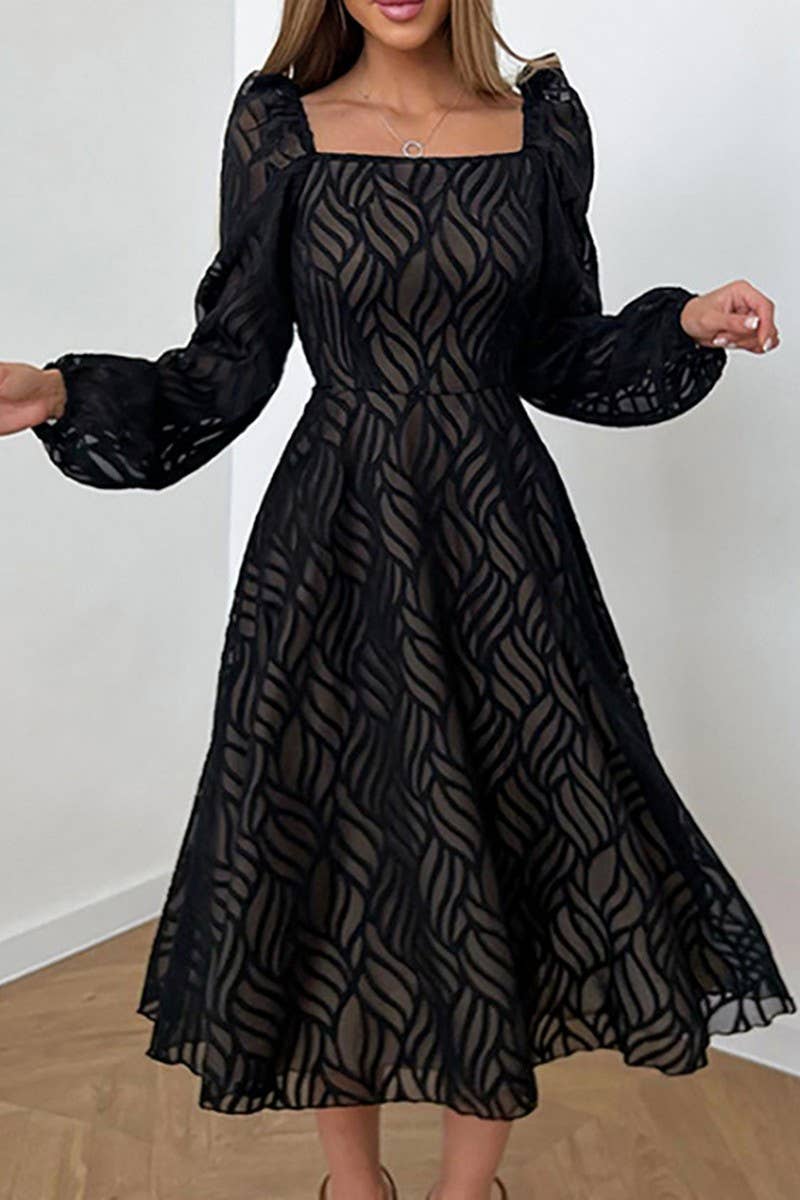 CWDMD953_HOLLOW JACQUARD HIGH WAIST A-LINE SKIRT