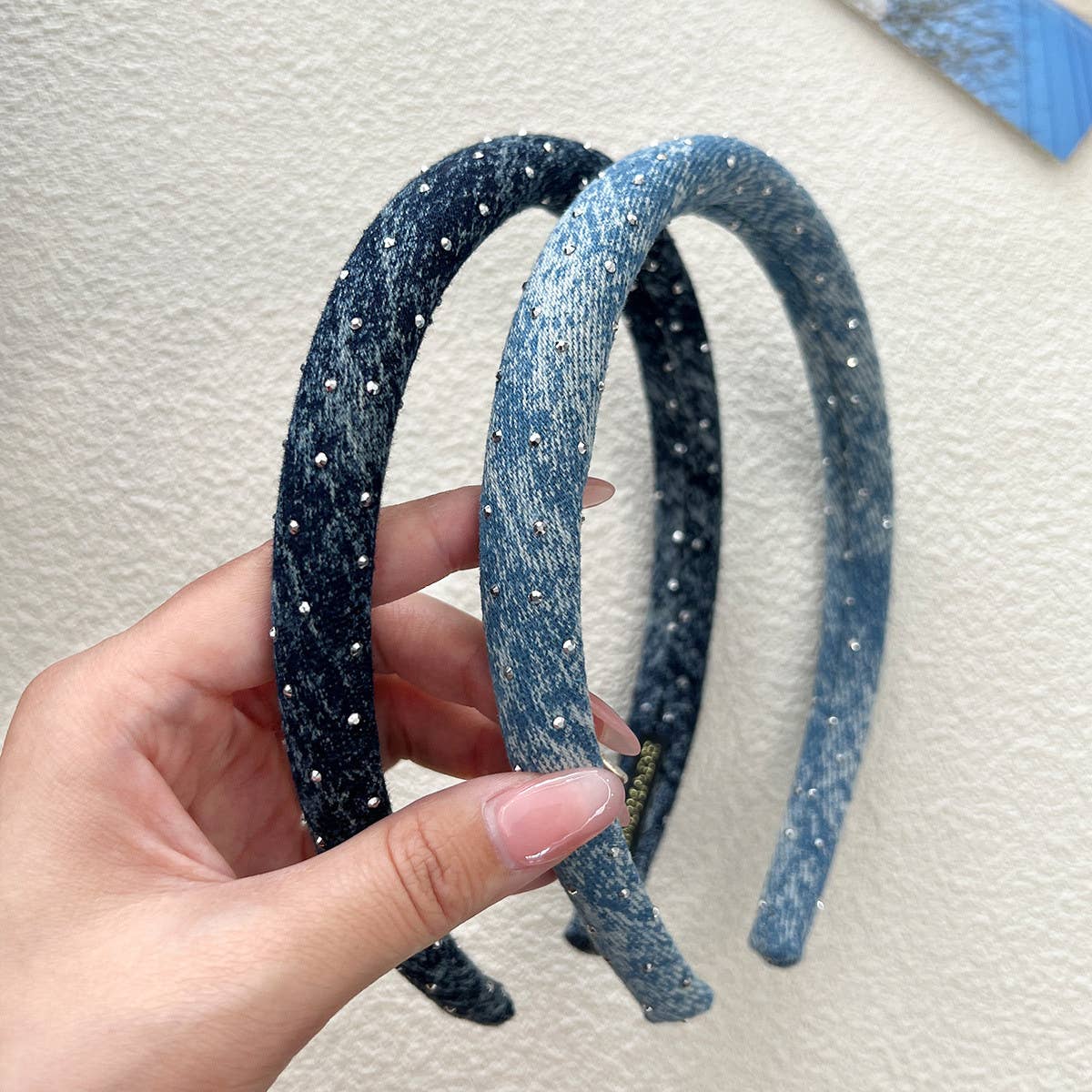 Denim Starry Puff Headband with Volume Sponge