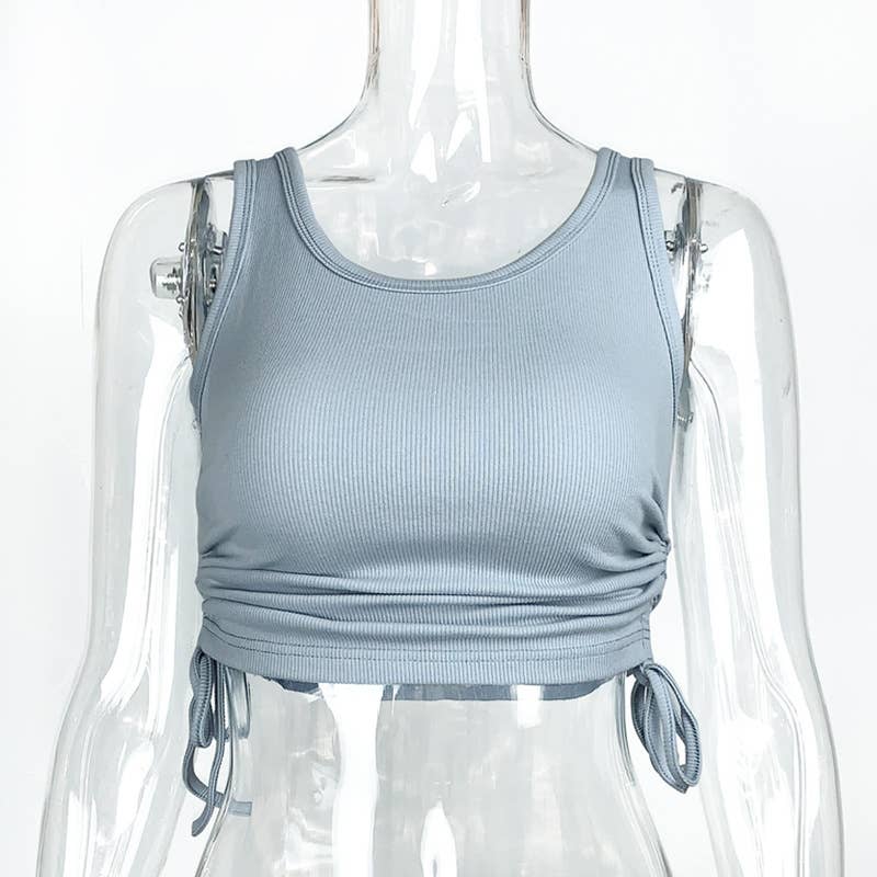 Fashion trend pleated ribbed slim-fit short vest