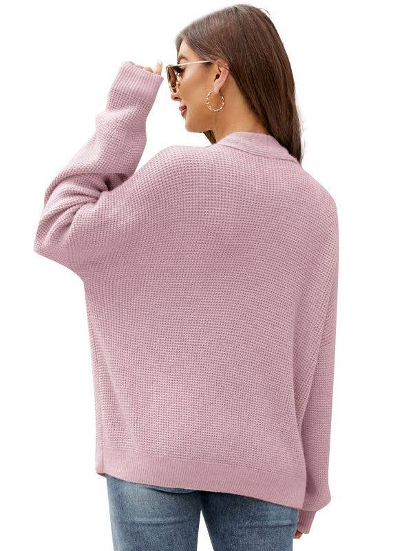 Temperament V-neck loose solid color knit cardigan