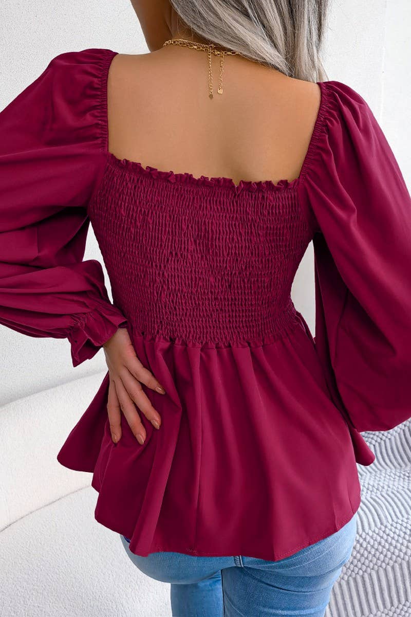 WOODEN EAR EDGE SQUARE COLLAR LONG SLEEVE SHIRT_CWTSTL1038