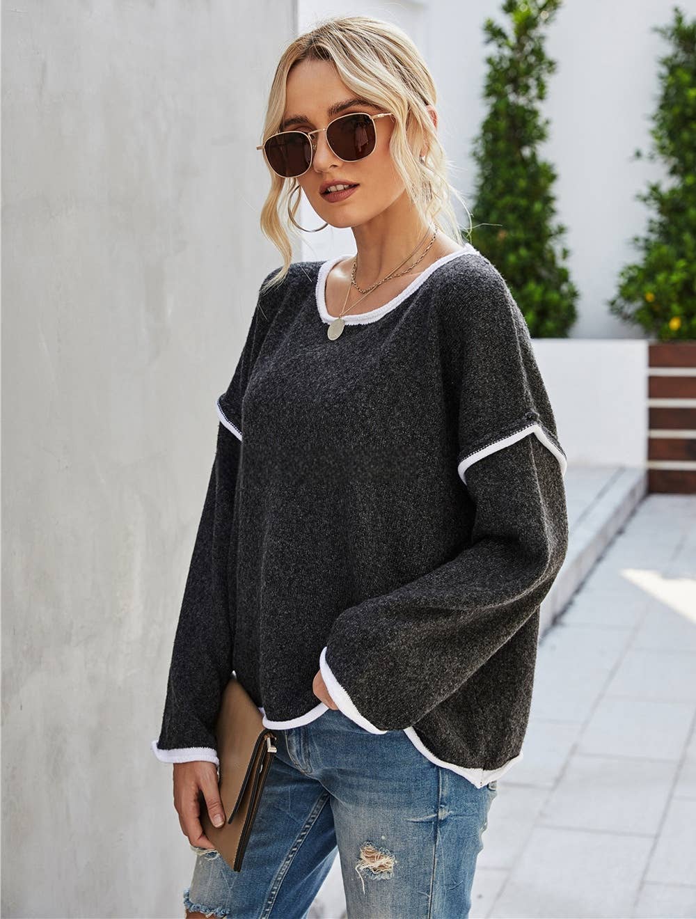 CWOSWL1043_Casual Crew Neck Pullover Long Sleeve Sweater