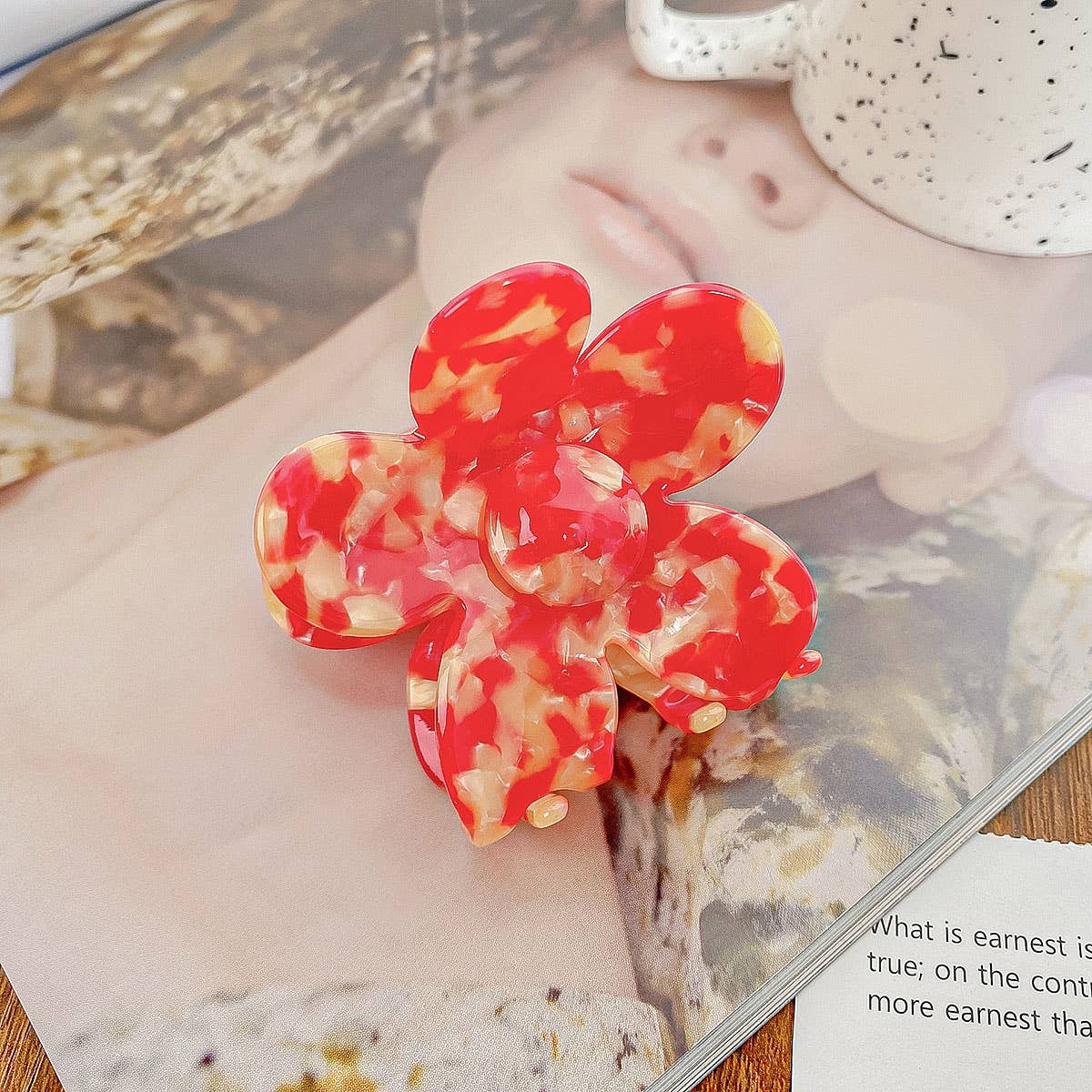 2.7" Flower Tortoise Shell Hair Claw Clips_CWAHA0383